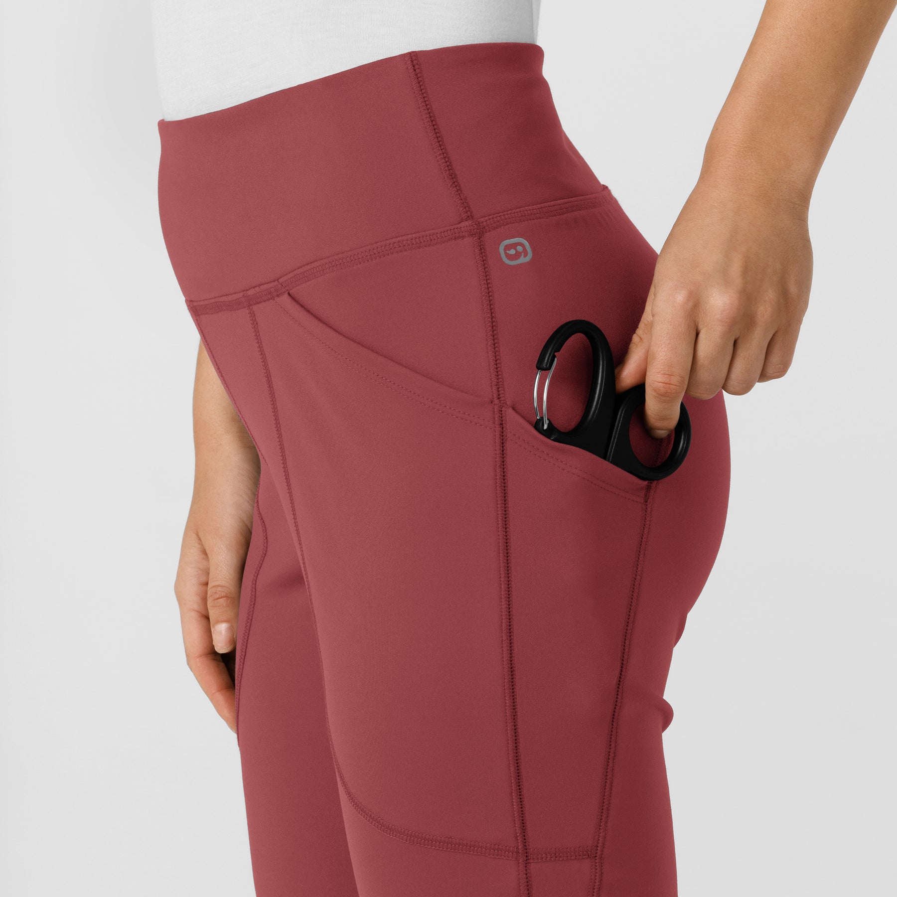 RENEW Knit Women's Flare Yoga Scrub Pant Ruby hemline detail