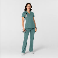 RENEW Knit Women's Flare Yoga Scrub Pant Vintage Teal full scrub set