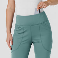 RENEW Knit Women's Flare Yoga Scrub Pant Vintage Teal front detail