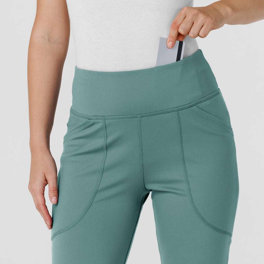RENEW Knit Women's Flare Yoga Scrub Pant Vintage Teal front detail