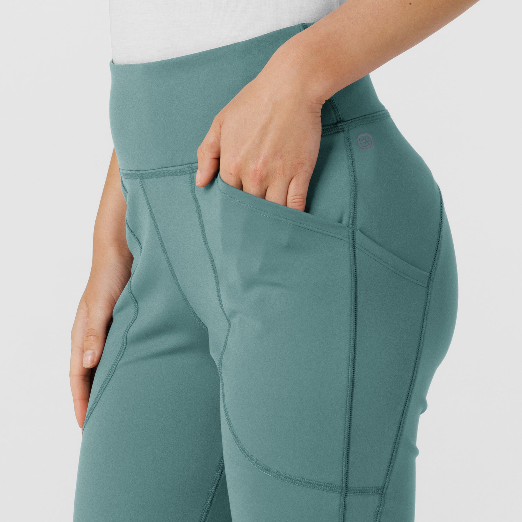 RENEW Knit Women's Flare Yoga Scrub Pant Vintage Teal side detail 2