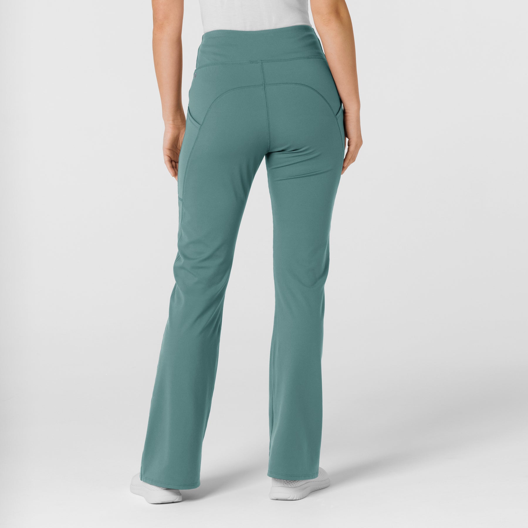 RENEW Knit Women's Flare Yoga Scrub Pant Vintage Teal back view