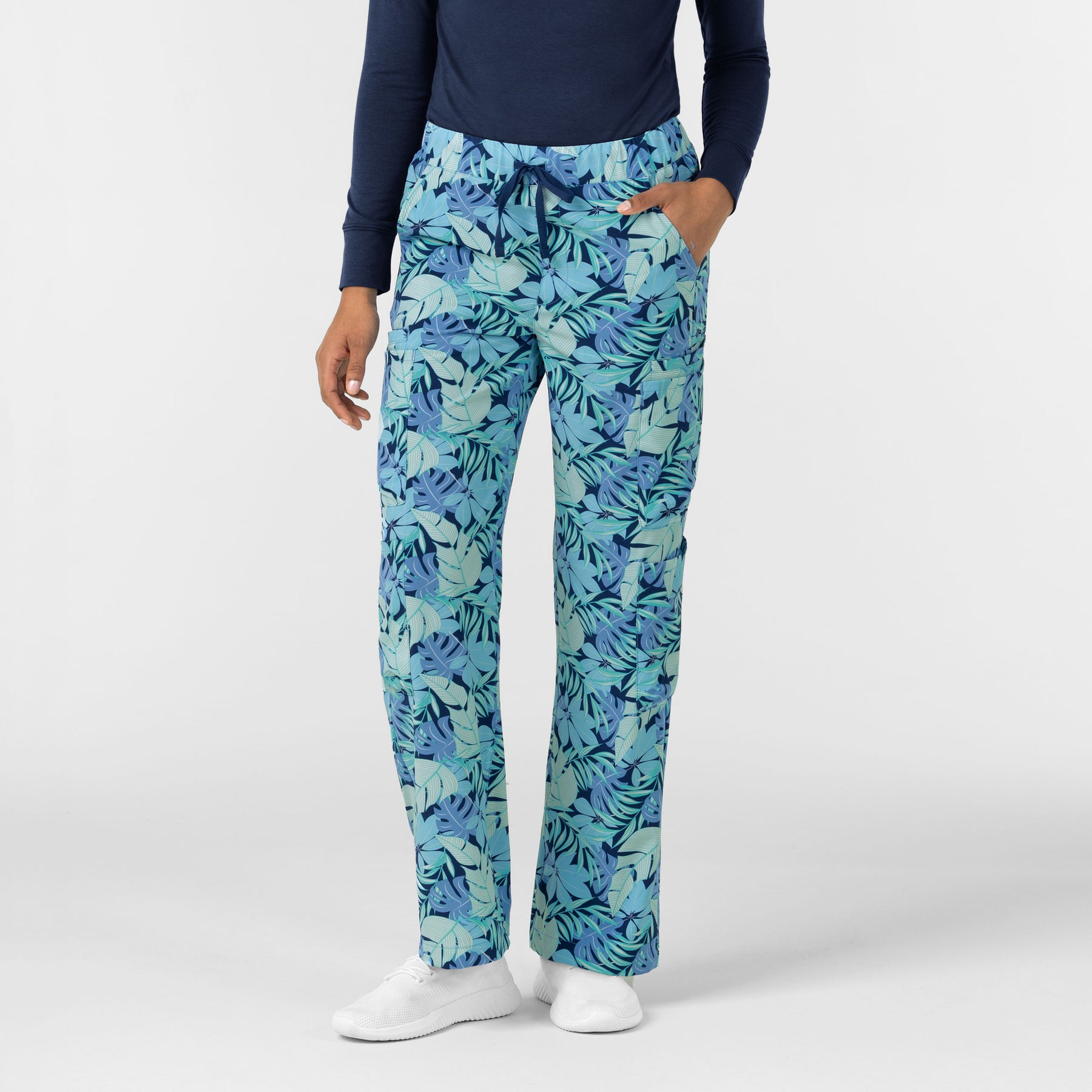 Womens Printed Double Wide Leg Cargo Scrub Pant - Breezy Palms