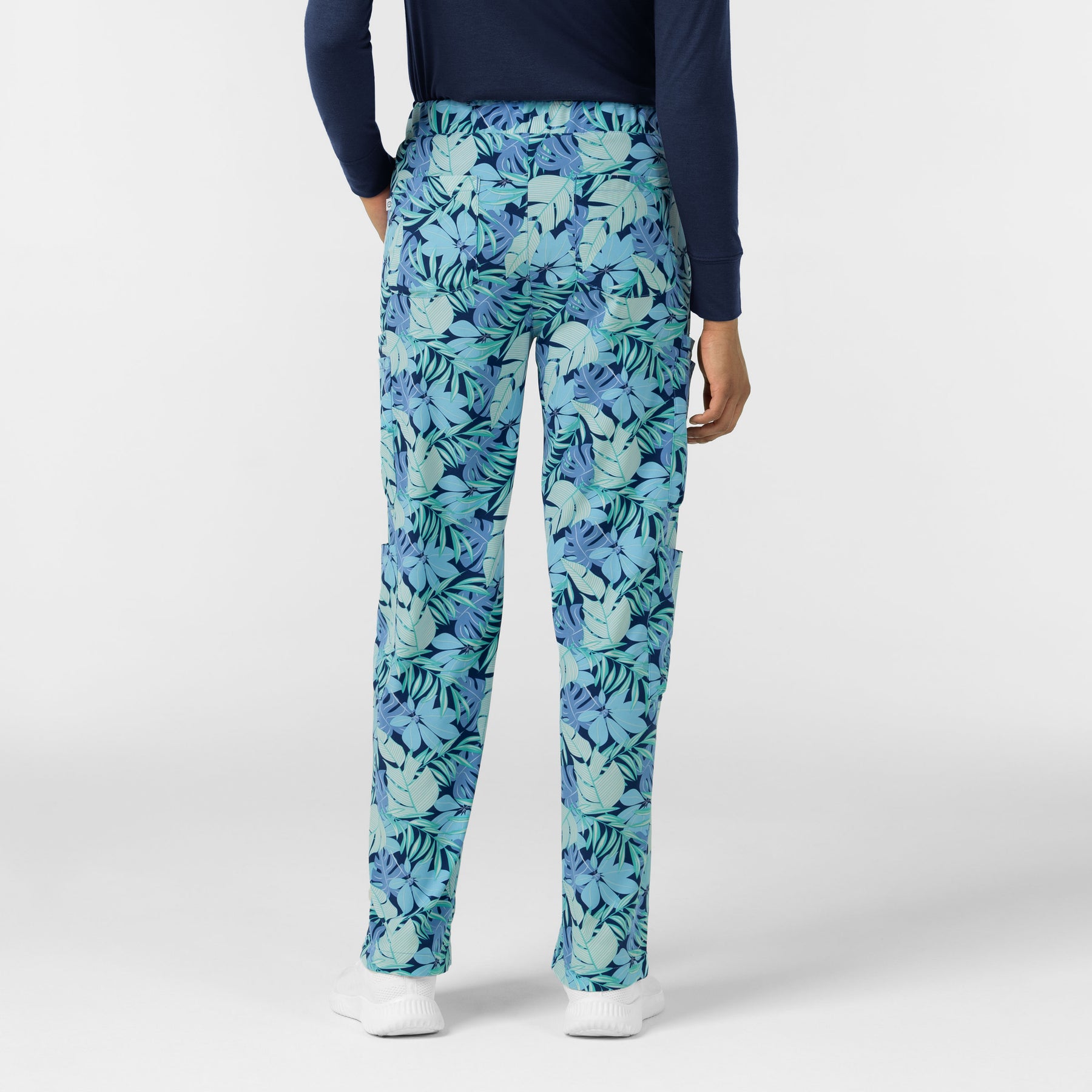 Women's Printed Double Cargo Scrub Pant - Breezy Palms back