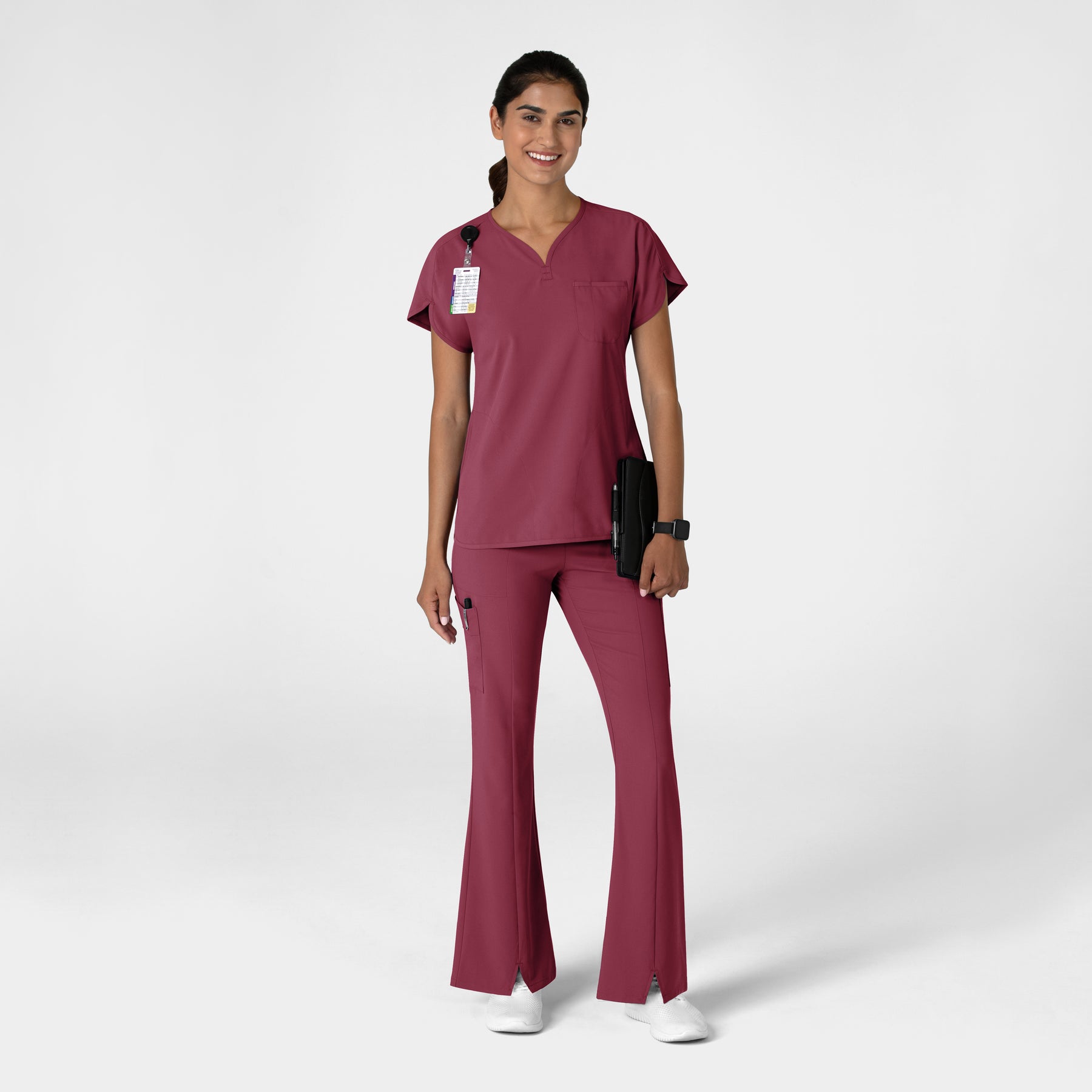 RENEW Women's Cargo Flare Scrub Pant Carnation full scrub set