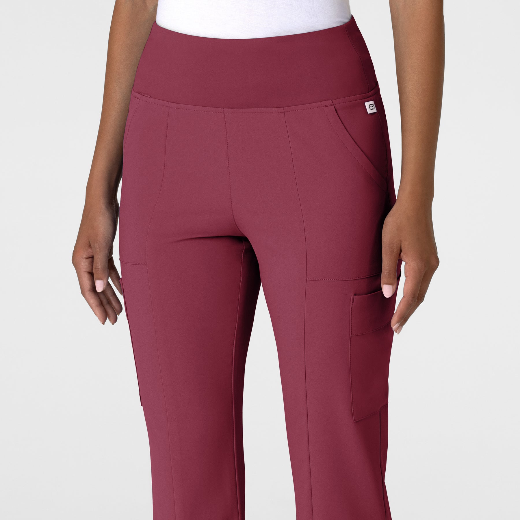 RENEW Women's Cargo Flare Scrub Pant Carnation front detail