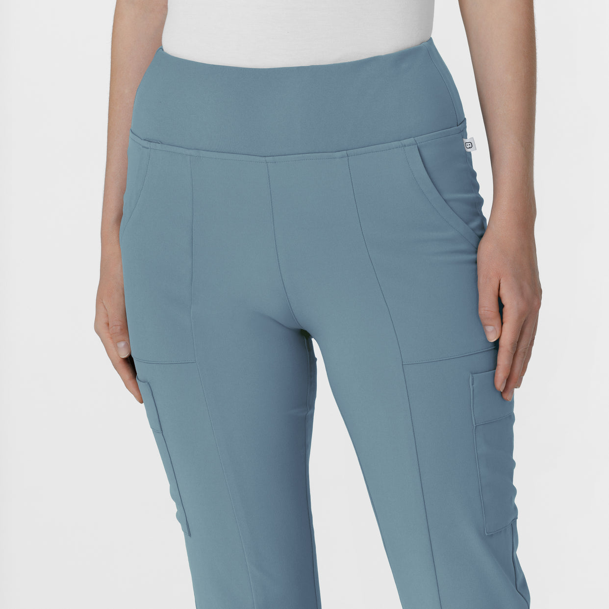 RENEW Women's Front Slit Flare Scrub Pant Elemental Blue front detail