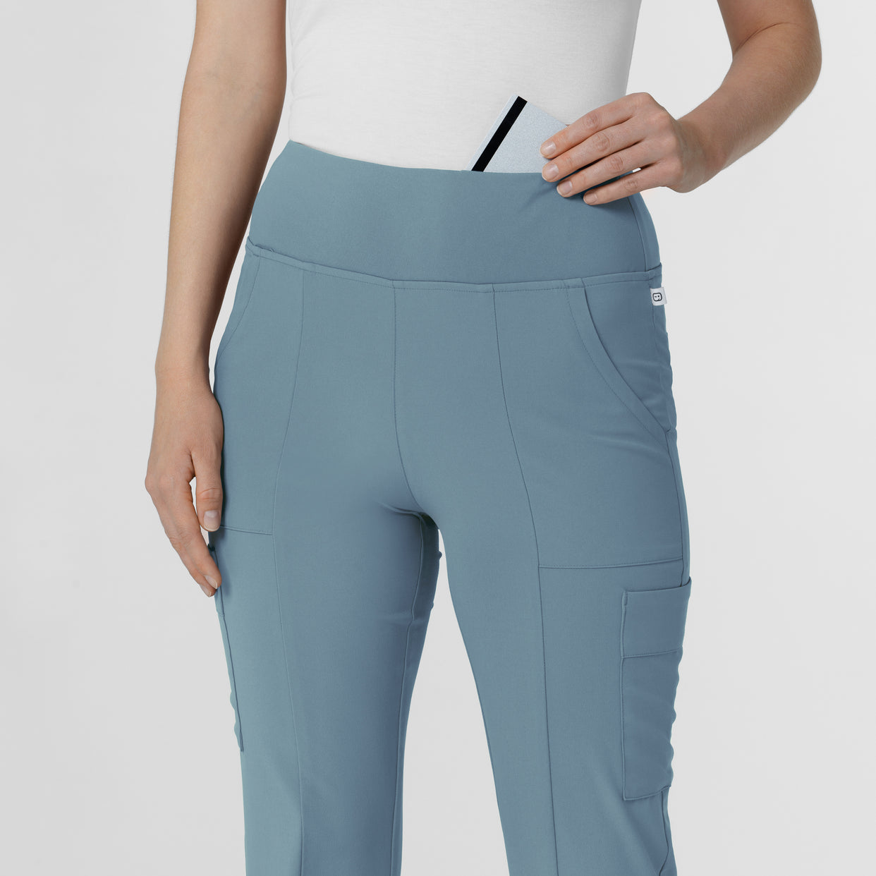 RENEW Women's Front Slit Flare Scrub Pant Elemental Blue side detail 1