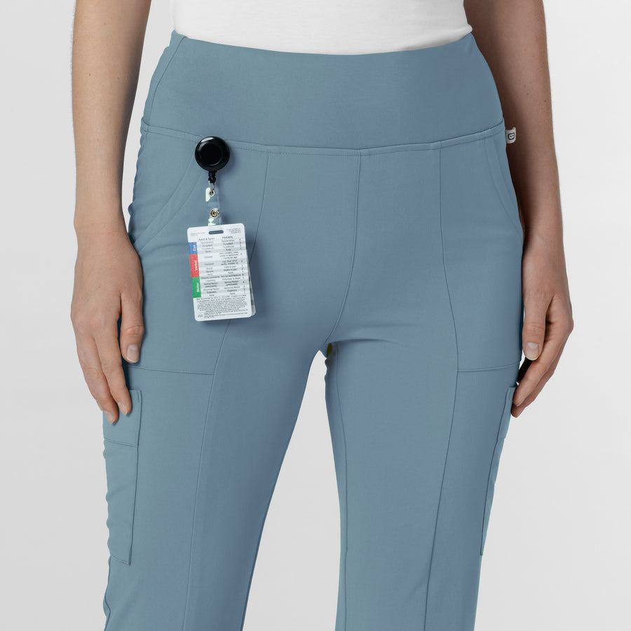 RENEW Women's Front Slit Flare Scrub Pant Elemental Blue side detail 2