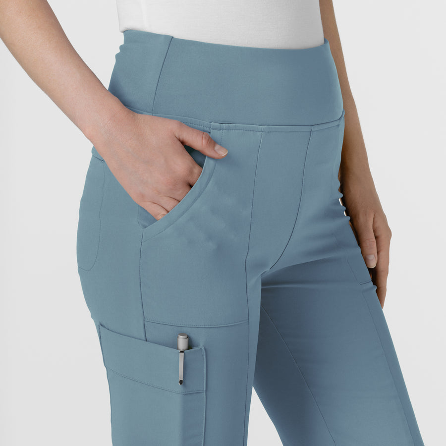 RENEW Women's Front Slit Flare Scrub Pant Elemental Blue hemline detail