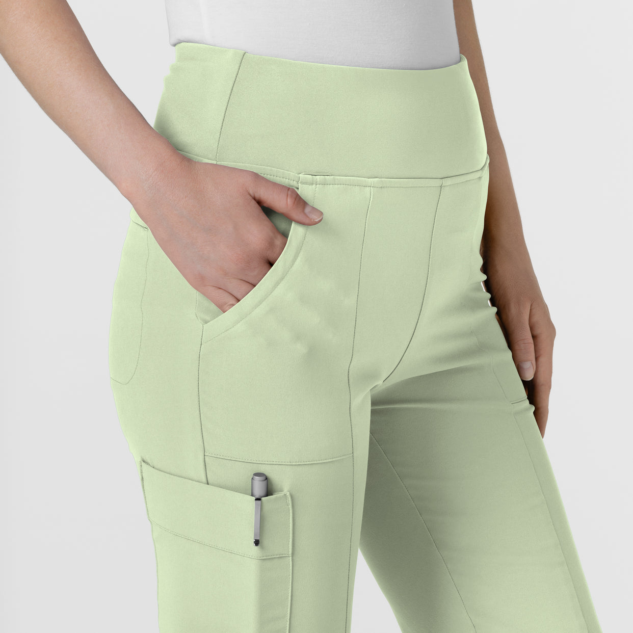 RENEW Women's Front Slit Flare Scrub Pant Fresh Mint hemline detail