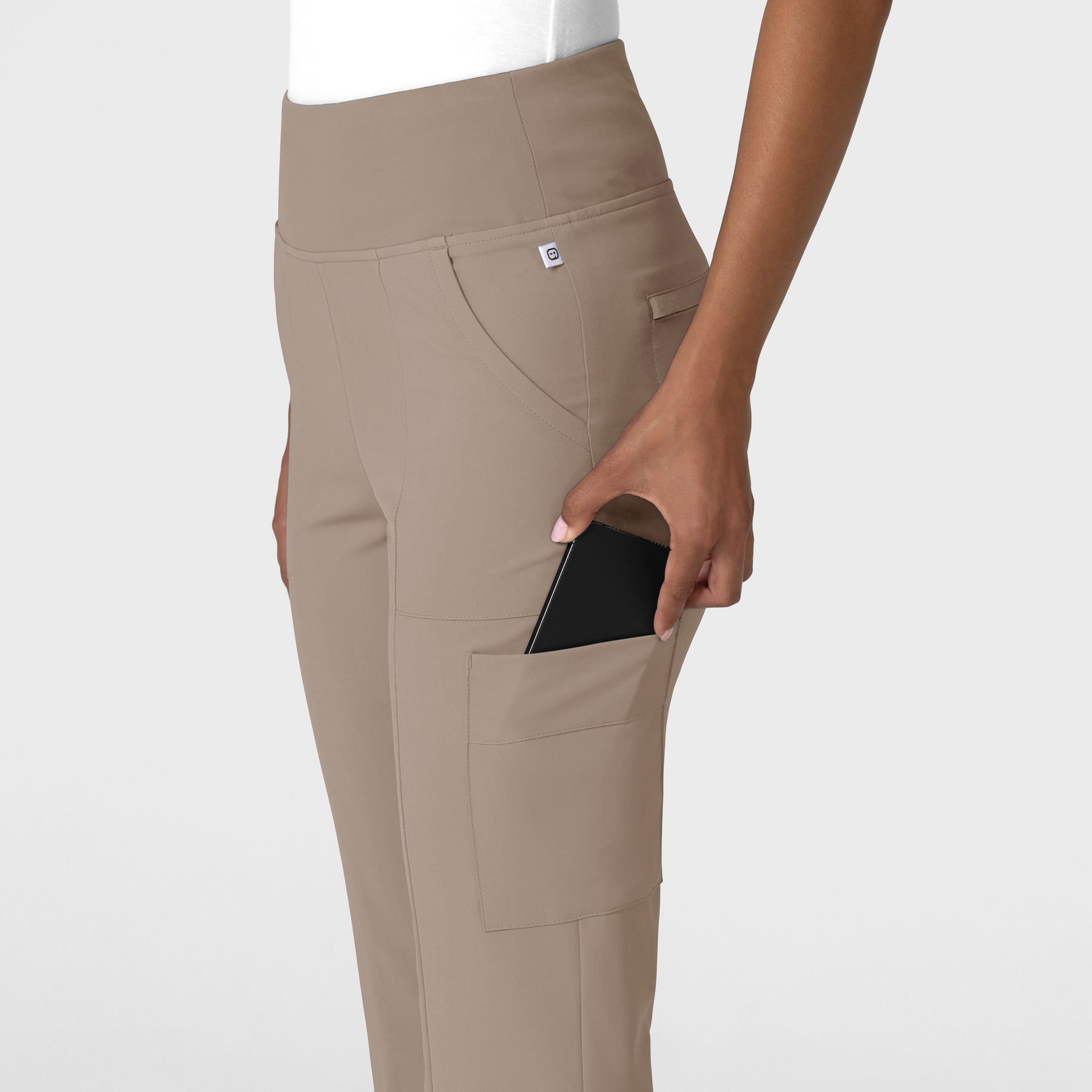 RENEW Women's Cargo Flare Scrub Pant Haze hemline detail
