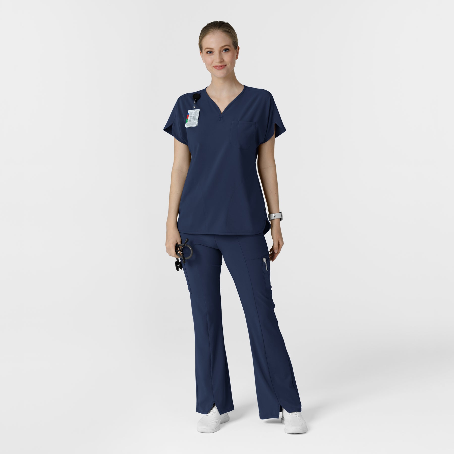 RENEW Women's Cargo Flare Leg Scrub Pant Navy full scrub set
