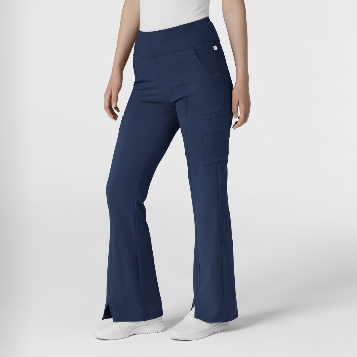 RENEW Women's Front Slit Flare Scrub Pant Navy side view