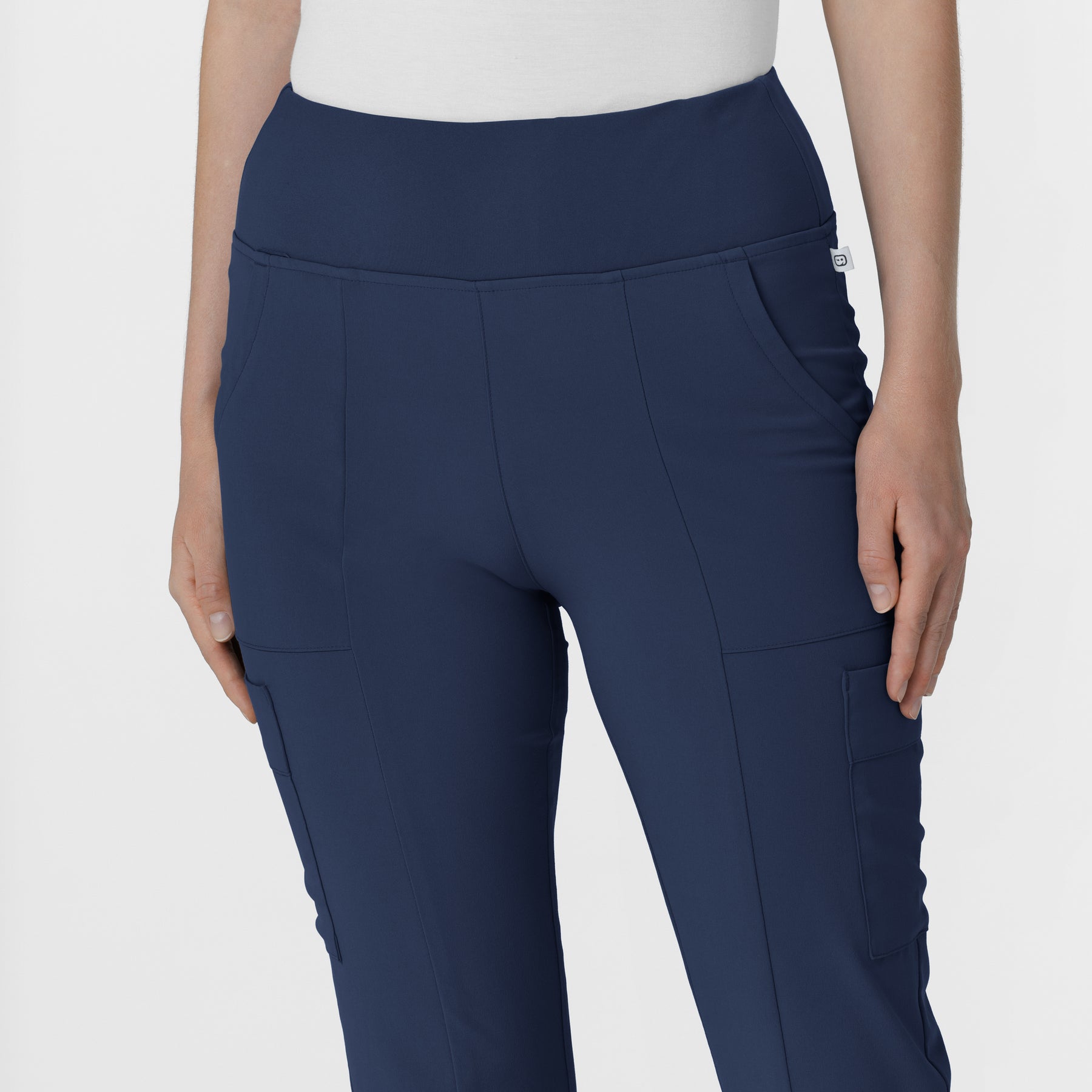 RENEW Women's Front Slit Flare Scrub Pant Navy front detail