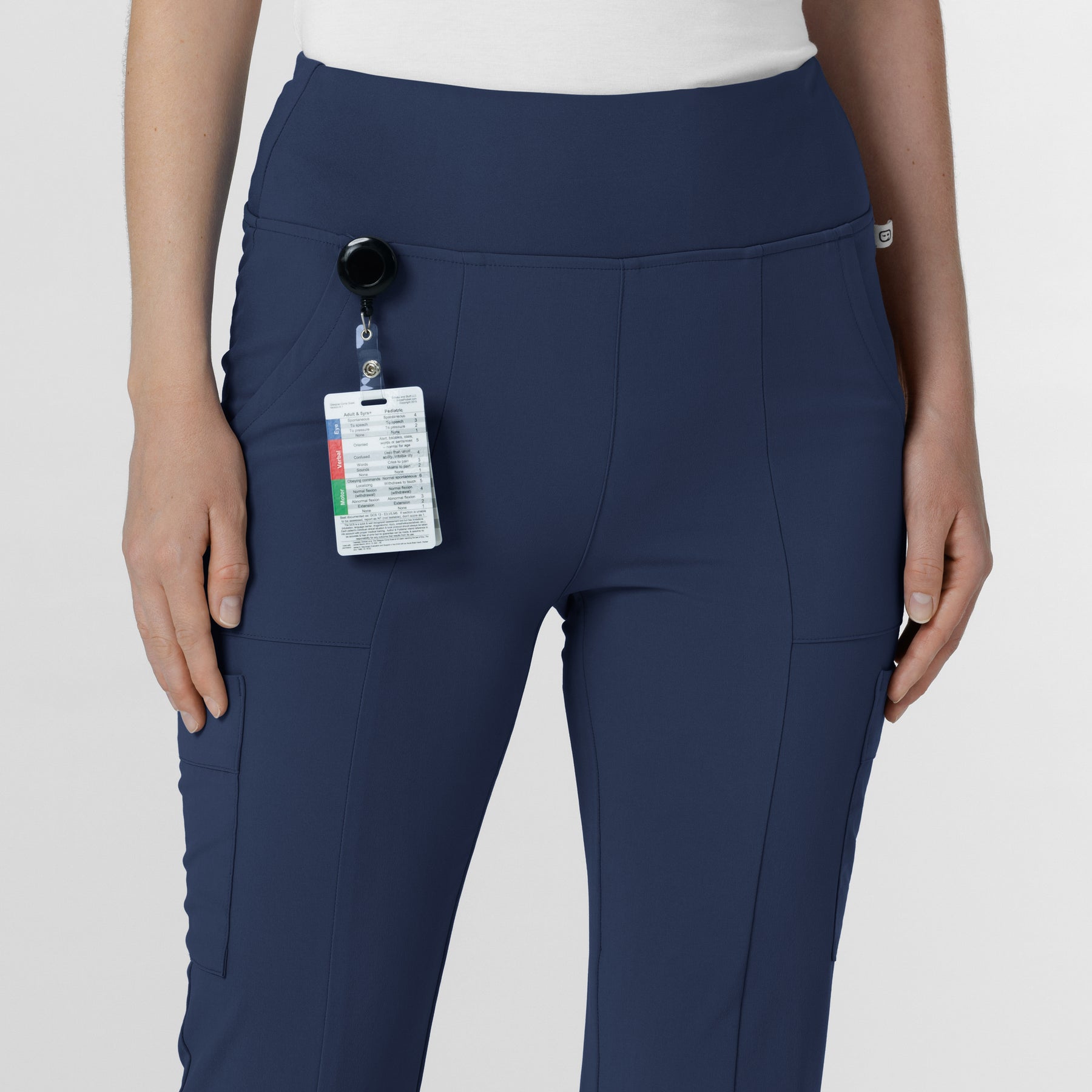 RENEW Women's Front Slit Flare Scrub Pant Navy side detail 2