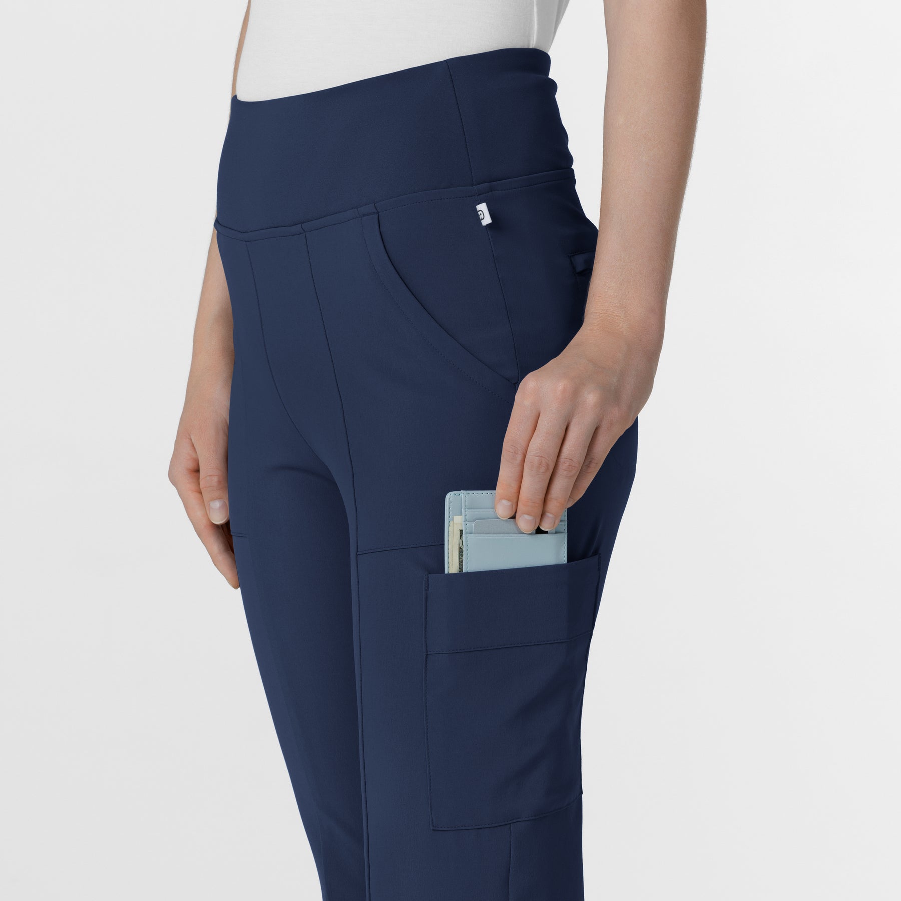 RENEW Women's Front Slit Flare Scrub Pant Navy back detail