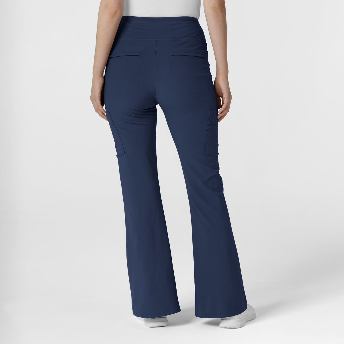 RENEW Women's Front Slit Flare Scrub Pant Navy back view