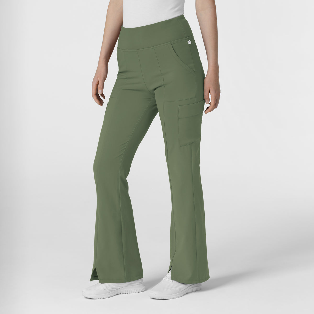 RENEW Women's Cargo Flare Scrub Pant Olive side view
