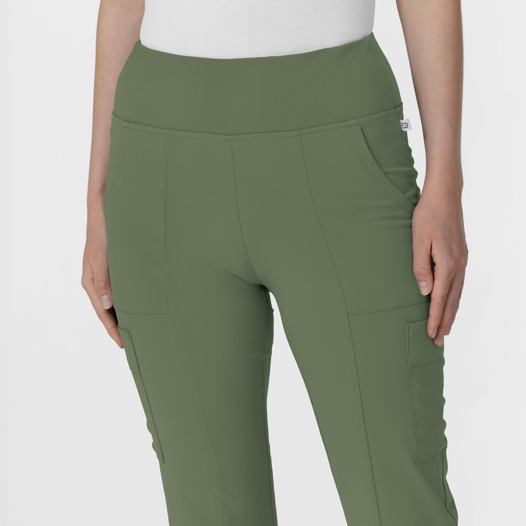 RENEW Women's Cargo Flare Scrub Pant Olive front detail