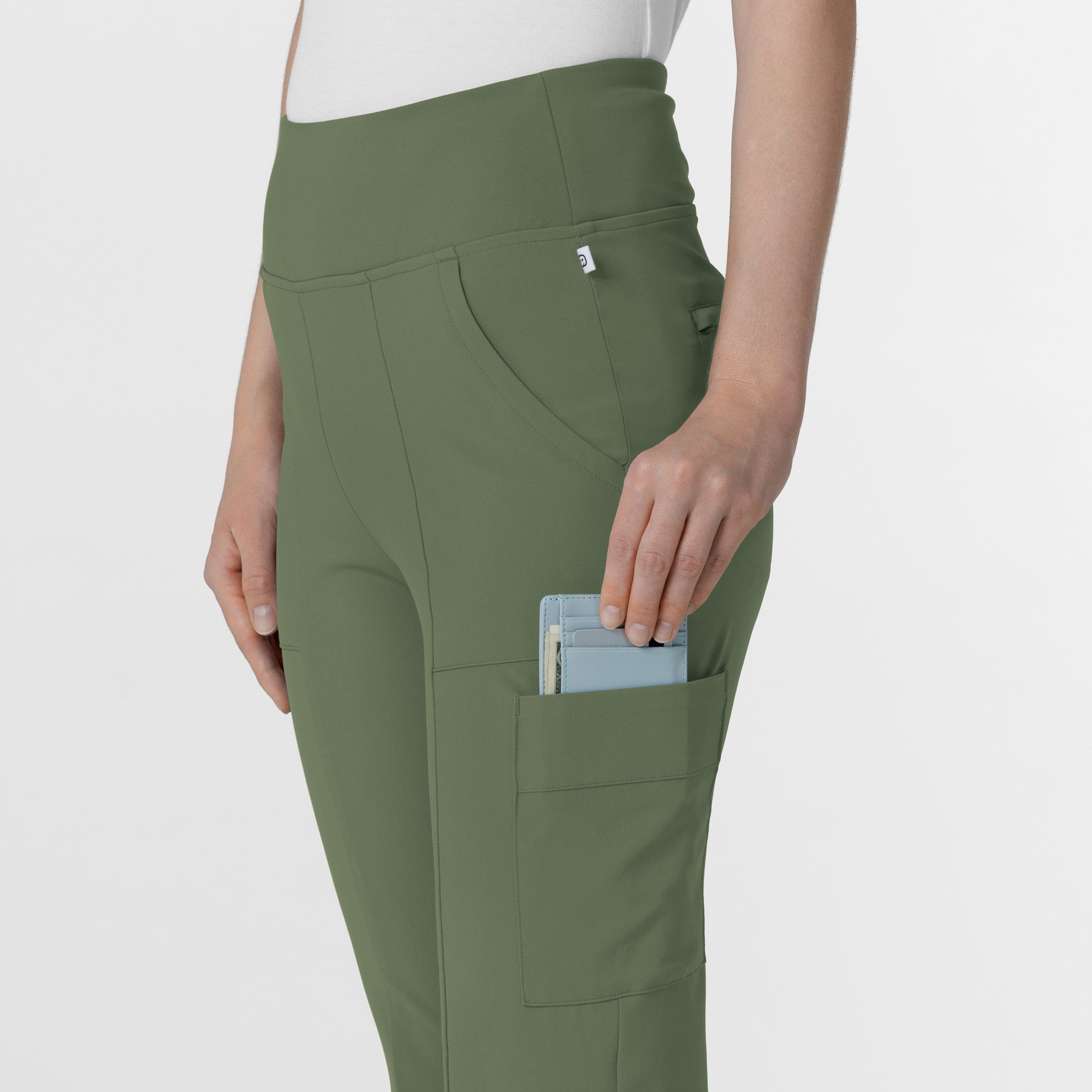 RENEW Women's Cargo Flare Scrub Pant Olive back detail