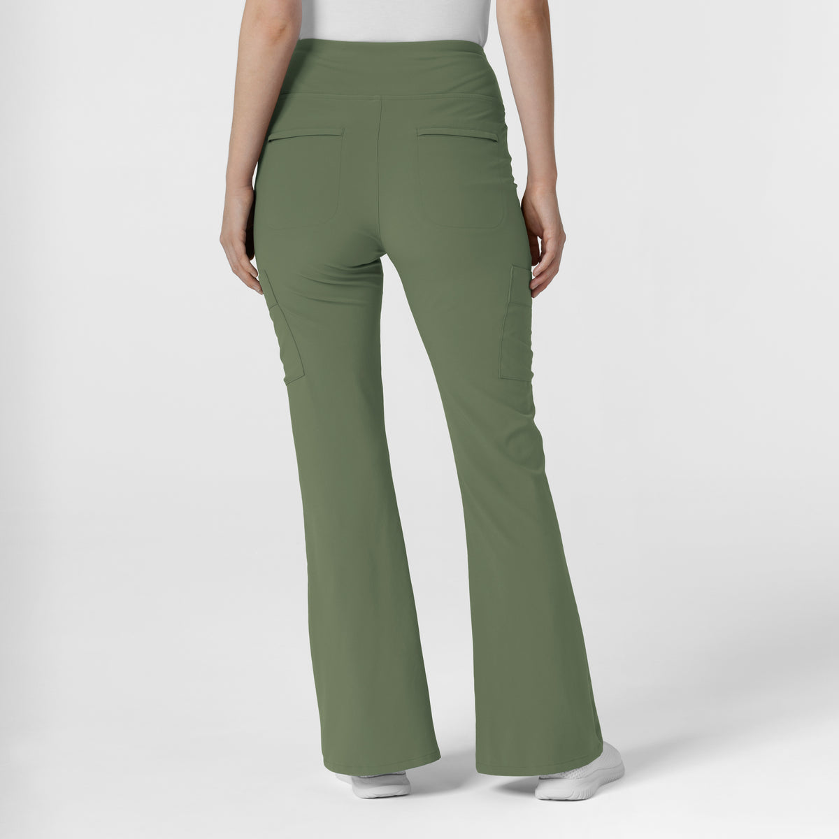 RENEW Women's Cargo Flare Scrub Pant Olive back view