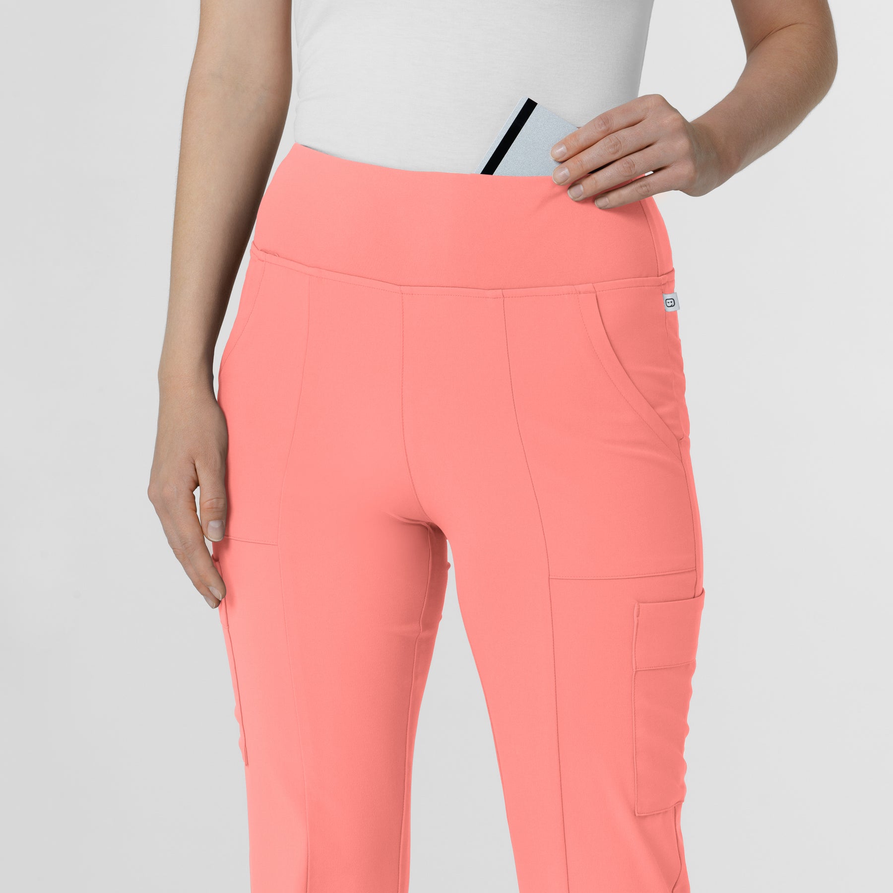 RENEW Women's Cargo Flare Scrub Pant Paradise Pink side detail 1