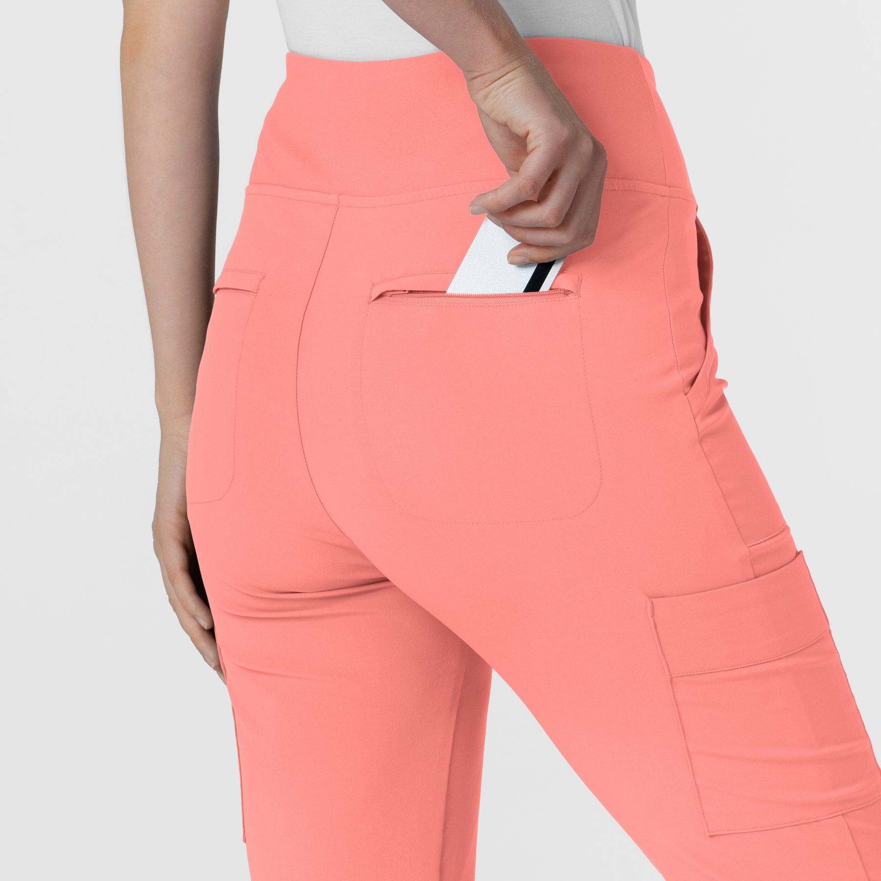 RENEW Women's Cargo Flare Scrub Pant Paradise Pink back zip pocket