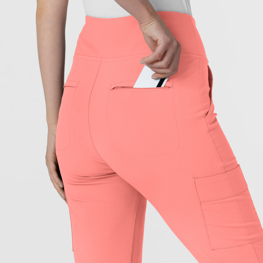 RENEW Women's Cargo Flare Scrub Pant Paradise Pink back zip pocket
