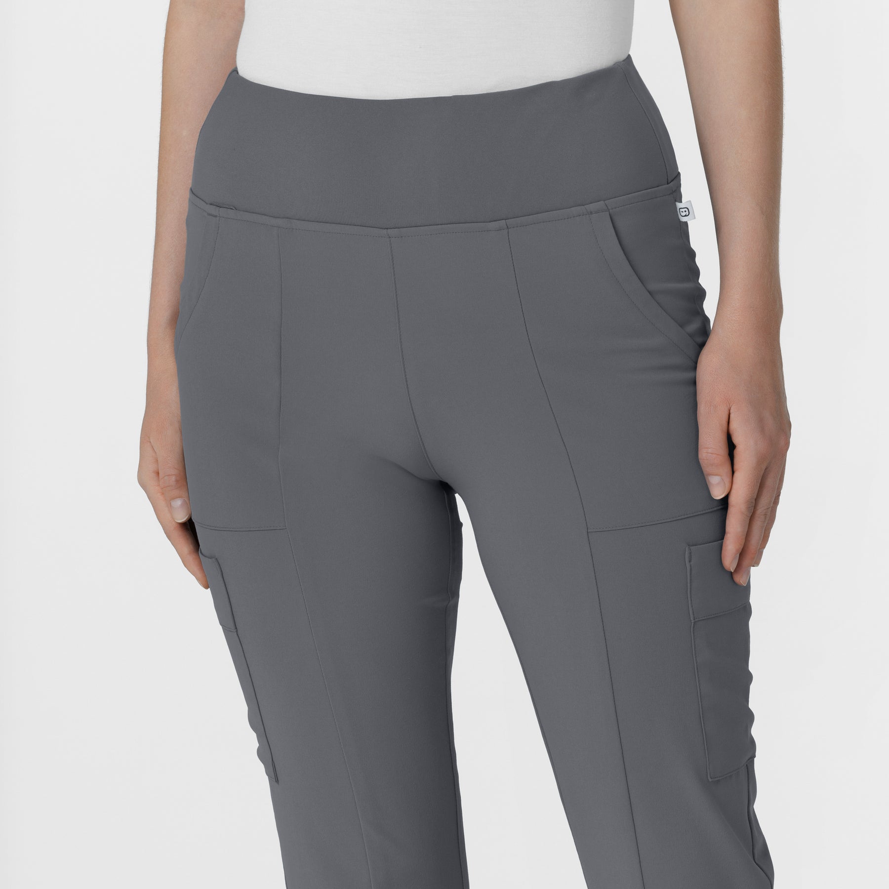 RENEW Women's Front Slit Flare Scrub Pant Pewter front detail