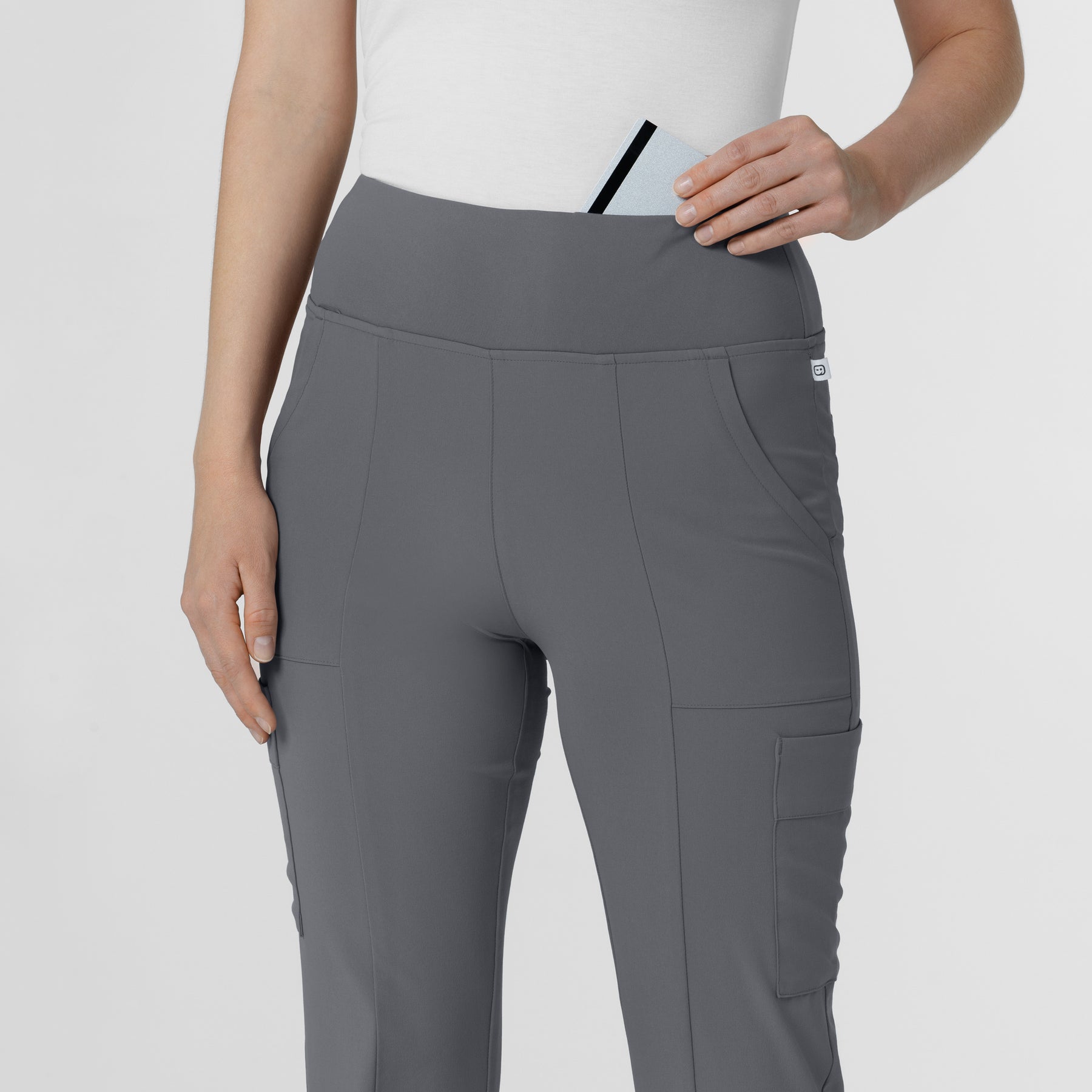 RENEW Women's Front Slit Flare Scrub Pant Pewter side detail 1