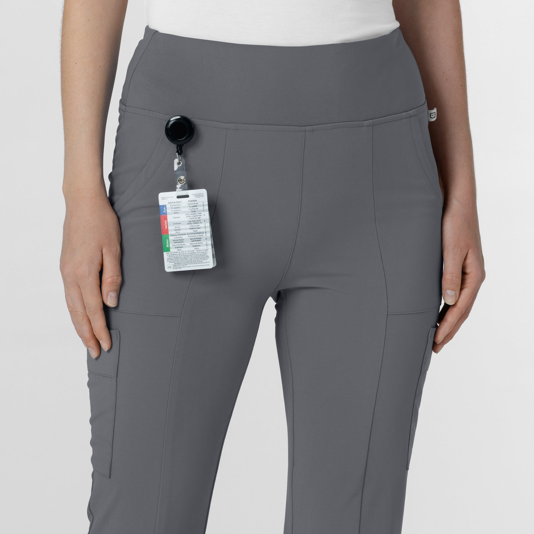 RENEW Women's Front Slit Flare Scrub Pant Pewter side detail 2