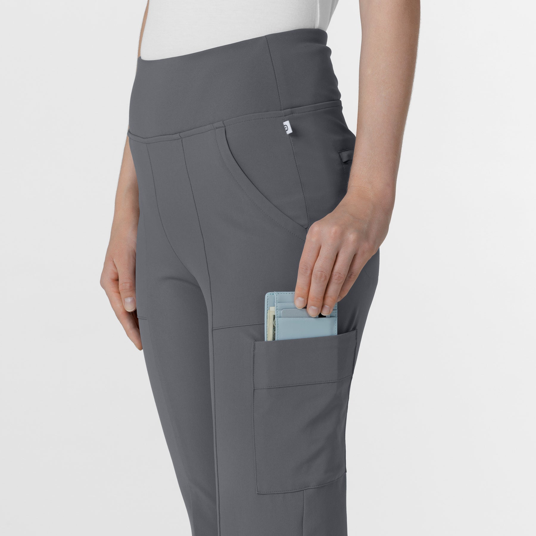 RENEW Women's Front Slit Flare Scrub Pant Pewter back detail