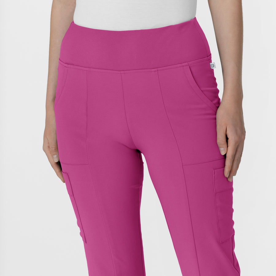 RENEW Women's Cargo Flare Scrub Pant Raspberry front detail