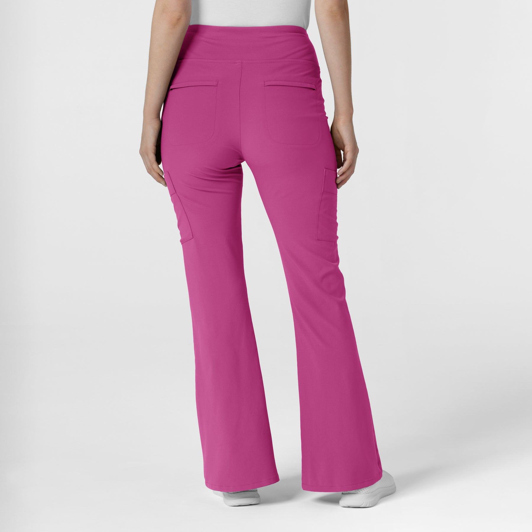 RENEW Women's Cargo Flare Scrub Pant Raspberry back view