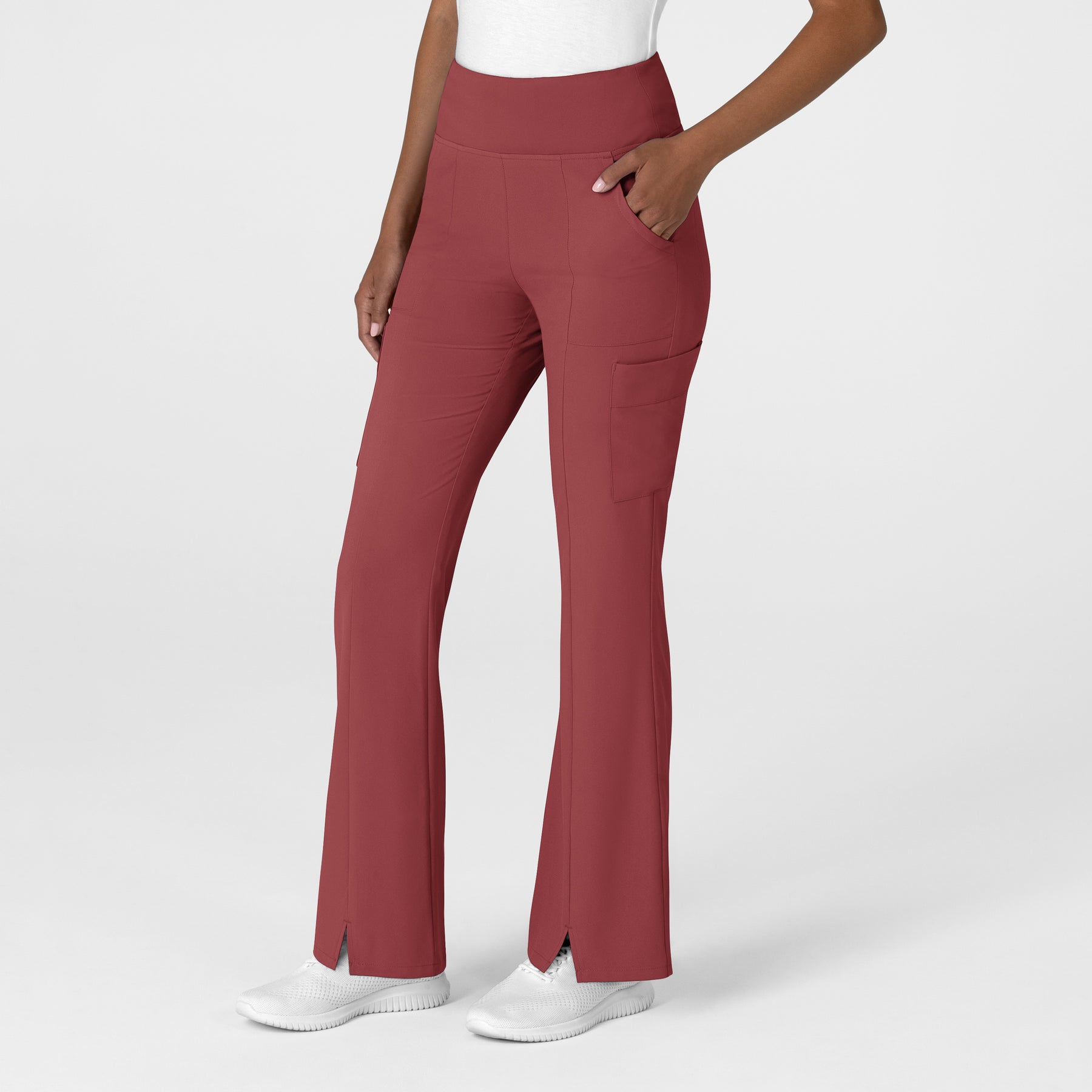 RENEW Women's Cargo Flare Scrub Pant Ruby side view