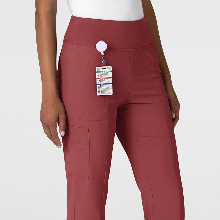 RENEW Women's Cargo Flare Scrub Pant Ruby side detail 1