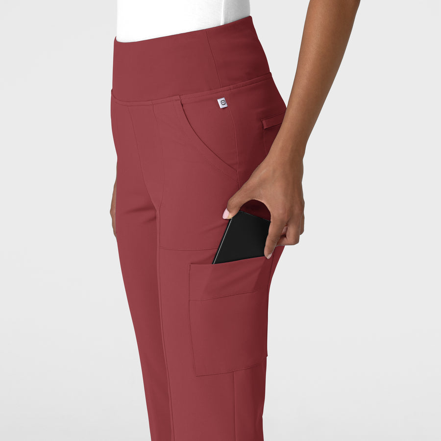 RENEW Women's Cargo Flare Scrub Pant Ruby hemline detail