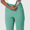 RENEW Women's Cargo Flare Scrub Pant Turquoise side detail 2