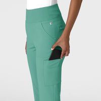 RENEW Women's Cargo Flare Scrub Pant Turquoise hemline detail