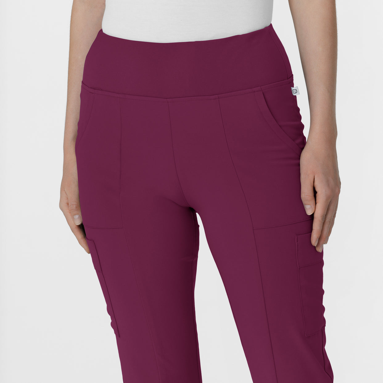 RENEW Women's Cargo Flare Scrub Pant Wine front detail