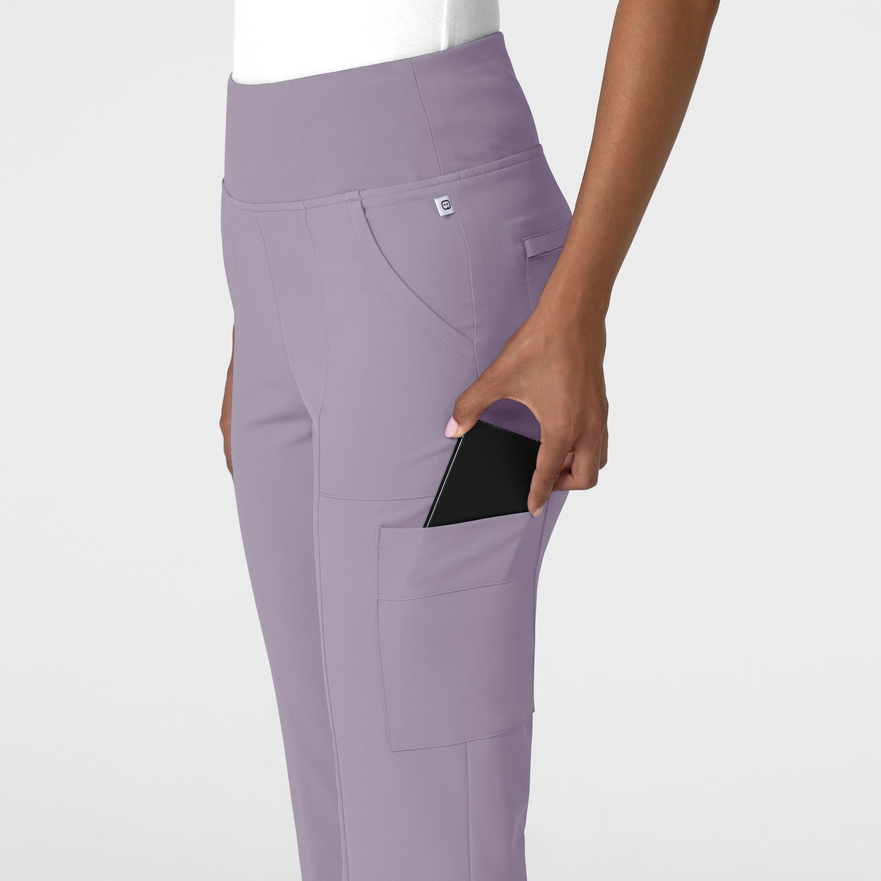 RENEW Women's Cargo Flare Scrub Pant Wisteria hemline detail