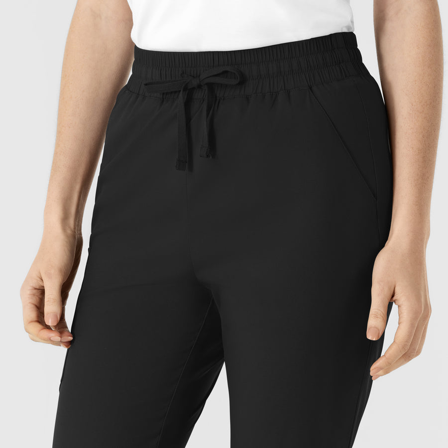 Boundless Women's Flare Leg Scrub Pant Black front detail