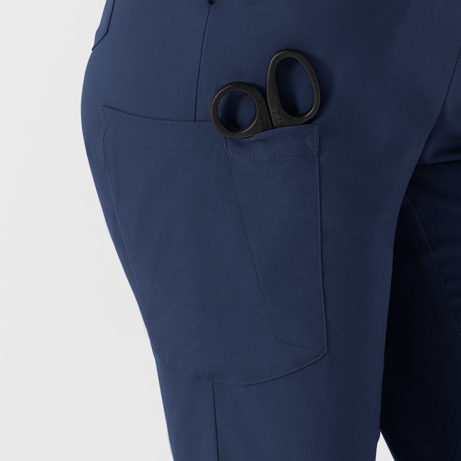 Boundless Women's Flare Leg Scrub Pant Navy side detail 1