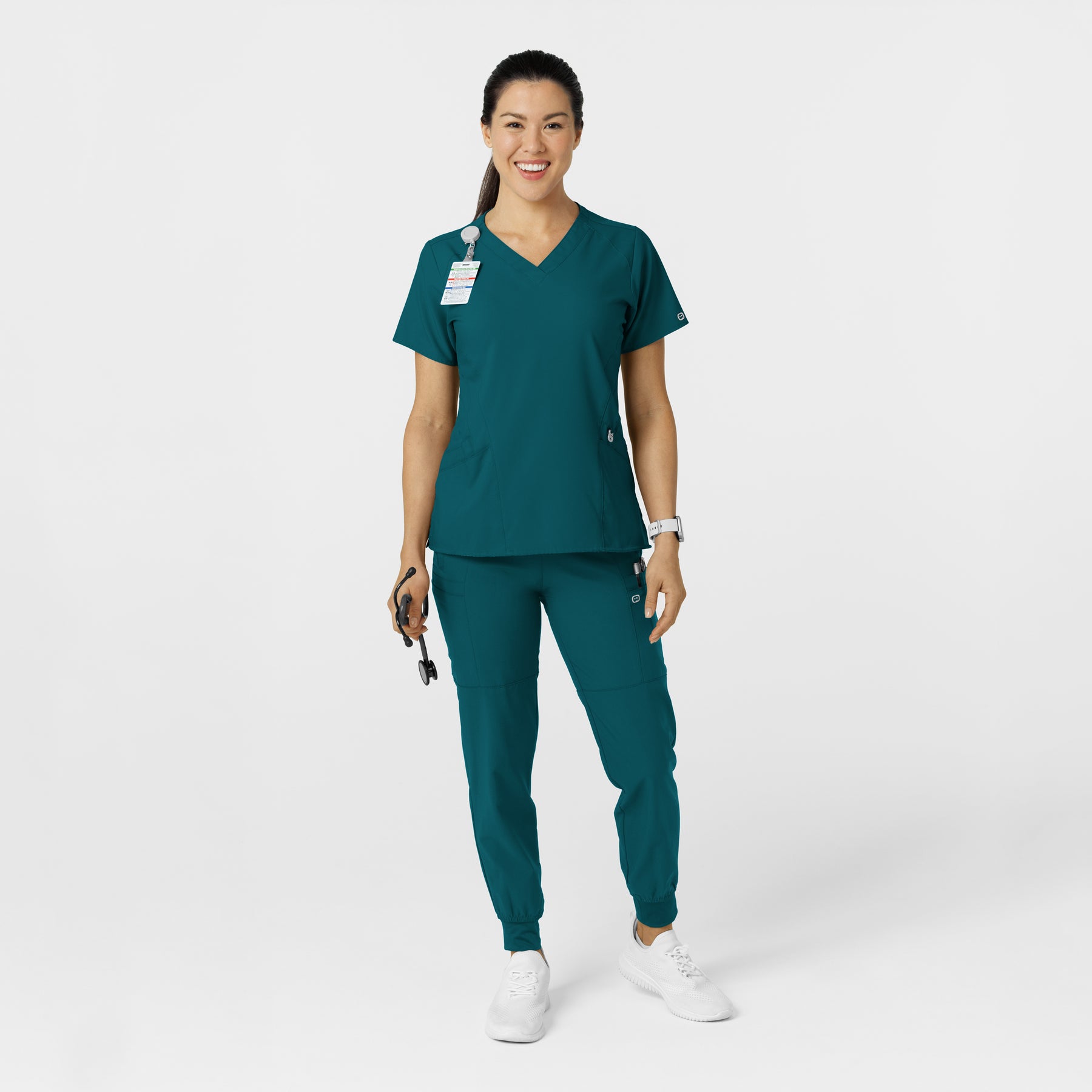 W123 Women's Comfort Waist Cargo Jogger Scrub Pant Caribbean Blue full scrub set