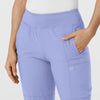 W123 Women's Comfort Waist Cargo Jogger Scrub Pant Ceil Blue front detail