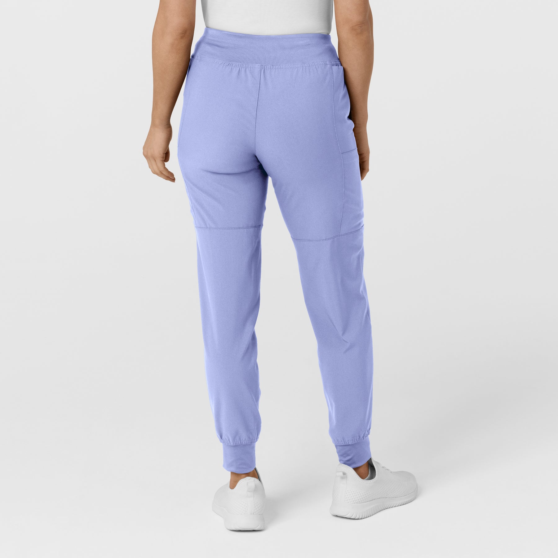 W123 Women's Comfort Waist Cargo Jogger Scrub Pant Ceil Blue back view