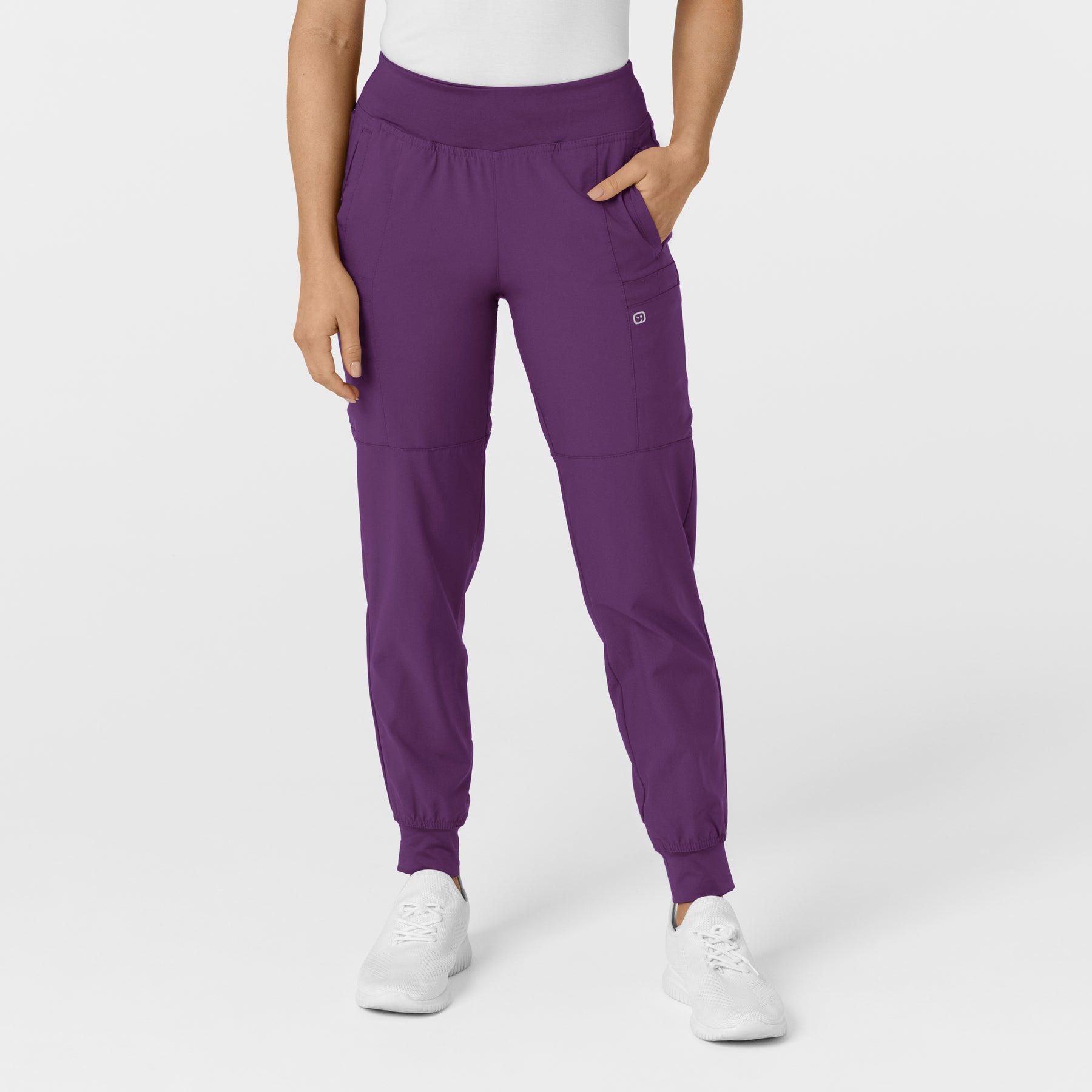 W123 Women's Comfort Waist Cargo Jogger Scrub Pant Eggplant