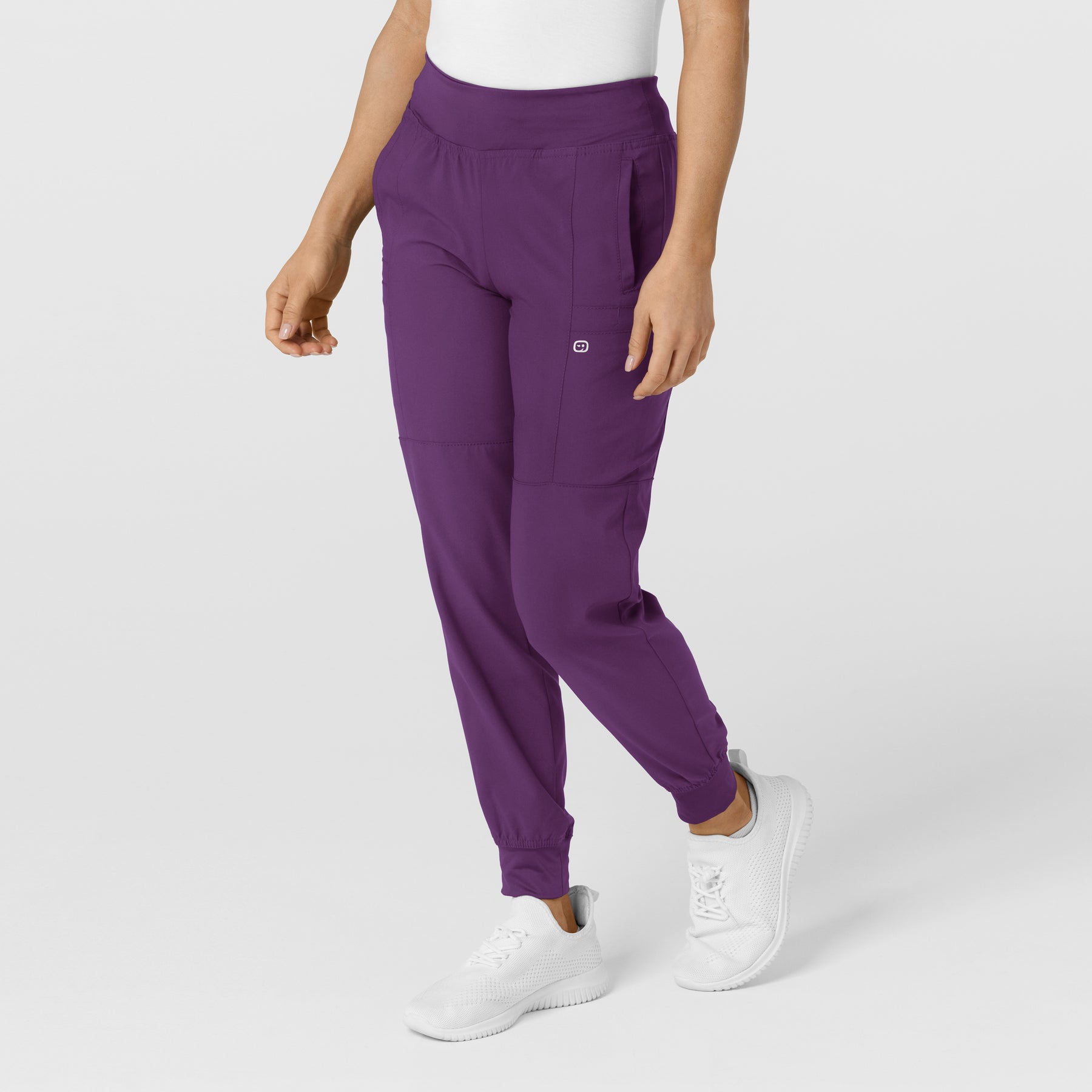 W123 Women's Comfort Waist Cargo Jogger Scrub Pant Eggplant side view