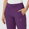 W123 Women's Comfort Waist Cargo Jogger Scrub Pant Eggplant front detail